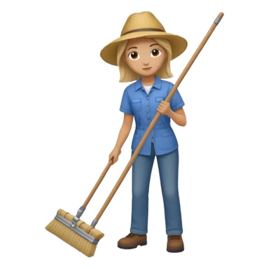 Person sweeping the floor with one broom sticker