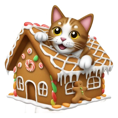cat eating gingerbread house with gingerbread man sticker
