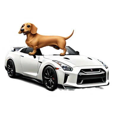Full body dachshund on top of Nissan gtr car sticker