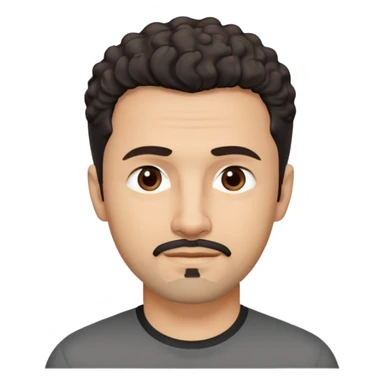 Man in his early 50s with light brown complexion. Strong jawline with soft expression. Kind dark brown eyes. Slight pleasant smile. Black goatee with subtle gray. Short curly dark hair with slight receding hairline. Professional but friendly demeanor. Wearing a black casual shirt. sticker