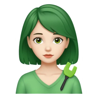 brunette girl with green color hairclip sticker