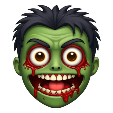 crie um emoji de zumbi de cabelo preto bagunçado sticker