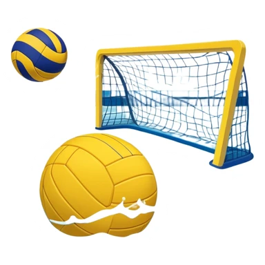 An icon featuring a yellow water polo ball floating on the water with goals in the background, inside a swimming pool. The design includes splashes and ripples, symbolizing the fast-paced action and strategy of water polo. Transparent background highlights. sticker