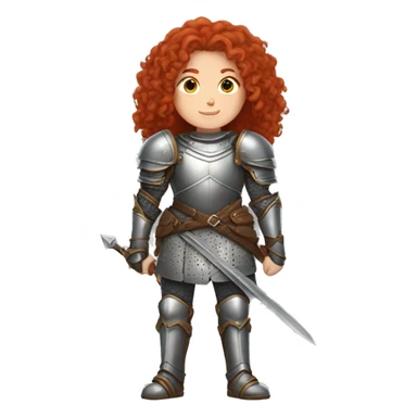 a white girl with long red curly hair and freckles, wearing armor sticker