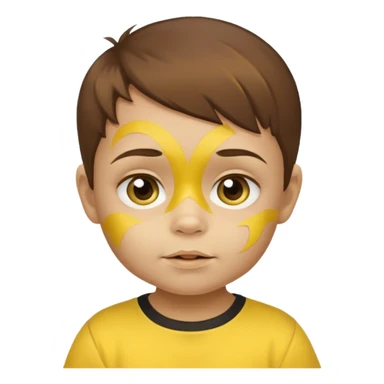 brown hair baby with yellow face paint and yellow shirt sticker