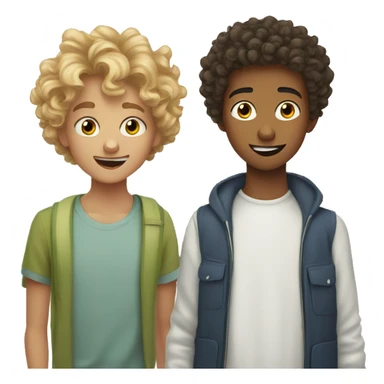 cartoon photo of both a mixed teen with curly hair and white teen boy with wavy short  hair saying shhh sticker