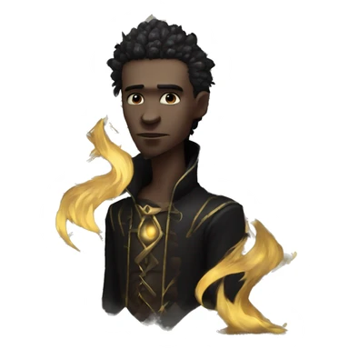 Hamlet young skinny sad man iridescent hair wearing raven feathers with a gilded hourglass and golden flames yin yang chess board sticker