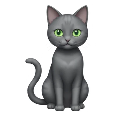 full body view of beautiful female solid dark grey cat with green eyes, grey face, white toes/paws and white patch on her chest sticker