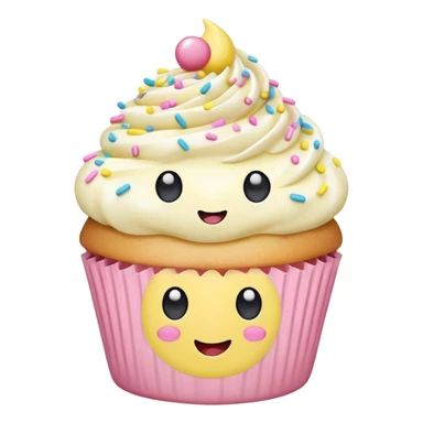 adorable pastel cupcake with sprinkles and a tiny happy face sticker