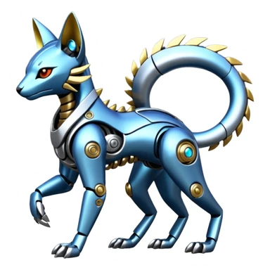 Mechanical shiny alloy metallic futuristic steel highly advanced technological cyborg cybernetic Genet-Absol-Zeraora-Primagen-fusion-creature  sticker