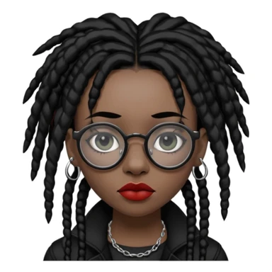 Black goth girl with piercings on both her brows, septum and lips with black dreadlocks and block glasses  sticker