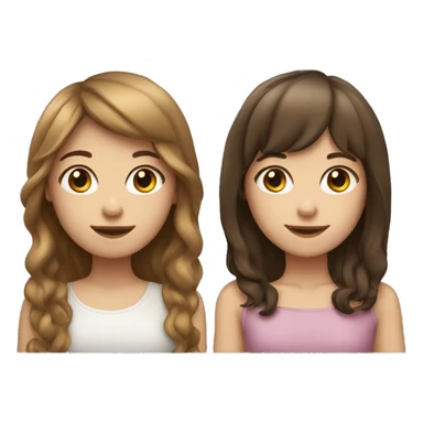 Two girls with white skin. one has wavy brown hair and the other has straight brown hair with bangs. sticker