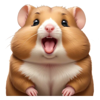 Cinematic Cute Yawning Brown Hamster Portrait Emoji, Head tilted slightly with a dramatic, wide-open yawn, showcasing a smooth, rich brown fur with tiny droopy ears, round dark eyes barely open in drowsy contentment, Simplified yet irresistibly adorable features, highly detailed, glowing with a soft, cozy glow, high shine, relaxed yet expressive, stylized with a touch of whimsy, bright and endearing, soft glowing outline, capturing the essence of a sleepy yet affectionate hamster, so drowsy it feels like it could stretch out of the screen and curl up for a nap! sticker