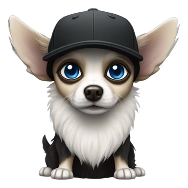 Old man blue eyes goatee beard ball cap and cute black long fur Chihuahua sticker