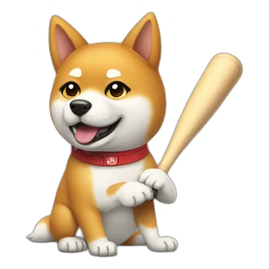 Shiba inu grab a basseball bat sticker