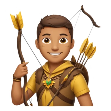 The classic hunter image with a bow and arrow on his back, dressed in brown yellow with some animal made decorations on his clothes sticker
