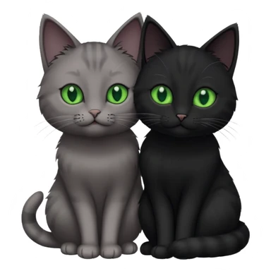 1 grey cat with green eyes and 1 black with green eyes cat cuddling sticker