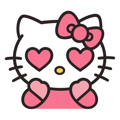 infatuated Hello Kitty emoticon, pink and white girly aesthetic, icon style sticker