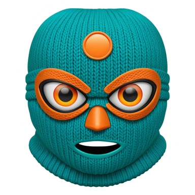 teal and orange ski mask with evil eyes sticker