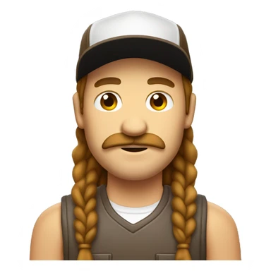 Brown mullet and brown mustache redneck wearing a baseball cap sticker