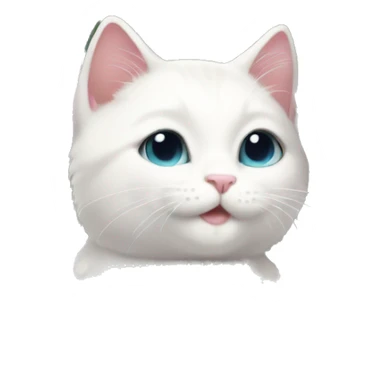 cute white cat holding light pink peonies sticker