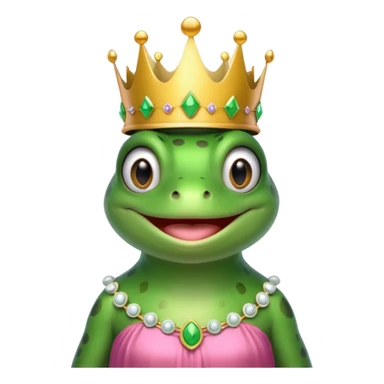 frog with a crown and a pink dress sitting sticker