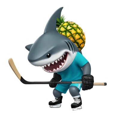 A shark playing hockey with pineapple helmet sticker