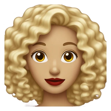 blonde woman with curly hair wearing red lipstick sticker