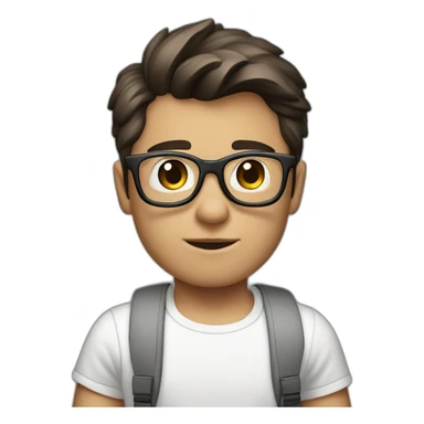 front view of young clark kent wearing white t-shirt using a laptop sticker