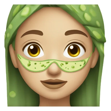 Girl with freackles Brown hair and white skin wears skin care mask Thats Green and pickle on her closed eyes sticker
