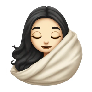 pale girl with long black hair sleeping in blanket  sticker