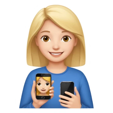 a girl holding a smartphone, smiling sticker