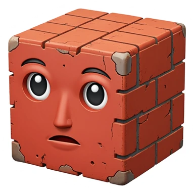 A cuboid made of brick with a face sticker
