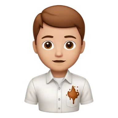 A 3D cartoon white shirt with a brown soil stain in the center, smooth fabric texture, bright lighting, realistic Memoji-style look. sticker