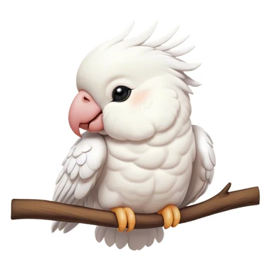 Meme-Worthy Cute Sleeping Cockatoo Portrait Emoji, Head resting peacefully with a contented smile, showcasing a softly feathered body with a gently drooping crest and eyes closed in serene slumber, Simplified yet adorably endearing features, highly detailed, glowing with a soft, drowsy tropical light, high shine, relaxed and utterly lovable, stylized with an air of playful laziness, soft glowing outline, capturing the essence of a sleeping cockatoo that feels destined to become the next viral icon of adorable rest! sticker