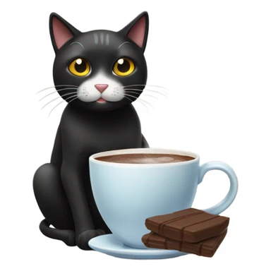 Black cat with a hot chocolate sticker