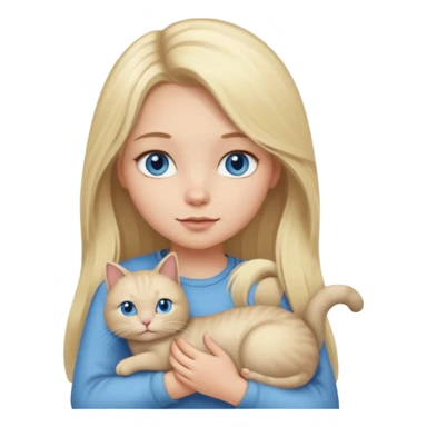 blonde girl with long blonde hair and blue eyes with chubby gray cat sticker