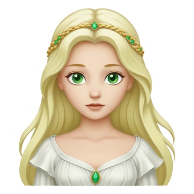 Desdemona from Otello with white skin, green eyes, long blonde hair, white outfit sticker