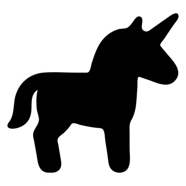 A unicorn in a black filled icon style, with a horn. sticker