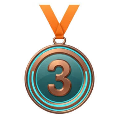 medal number 3, minimalistic bronze transparent glass 3d neon glowing sticker