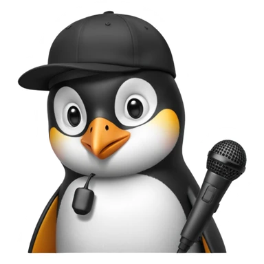 penguin with microphone with cap sticker