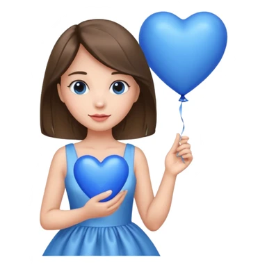 female wearing dress, holding balloon blue heart sticker