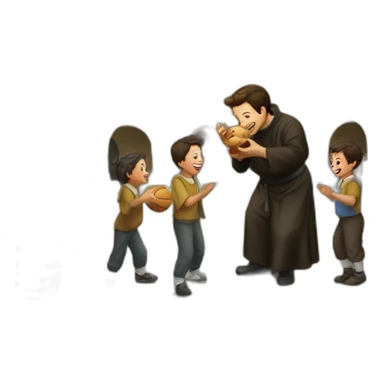 Don bosco playing with kids in the courtyard sticker