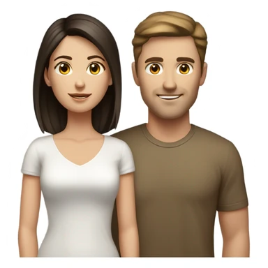 Dark haired white man with tan beautiful woman with brown straight short hair sticker