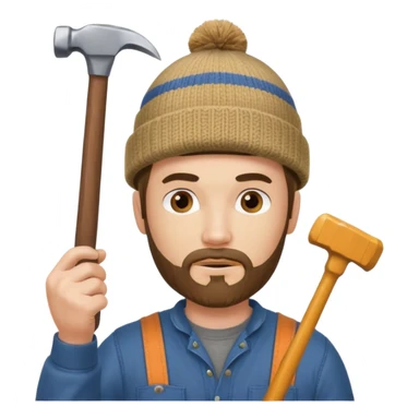 Woodworker goatee knit cap Carharttk shirt hand raised above head sticker