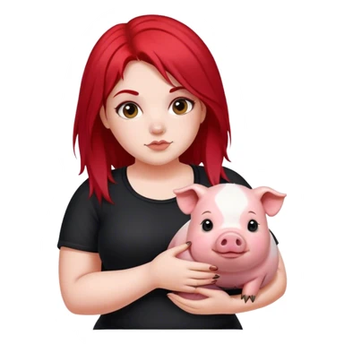 Thick girl with red and black split dye  red hair on left and black hair on right holding her pet pig sticker