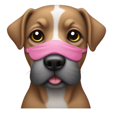 Dog with a gray eye eyepatch, and a pink tongue sticker