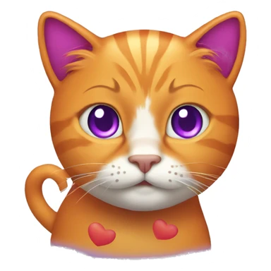 Orange cat with purple hearts sticker