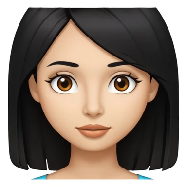 Morena com cabelo nos ombros e lisos de cor preto, olhos castanhos escuros e levemente puxados, boca e nariz grandes rosto redondo  sticker