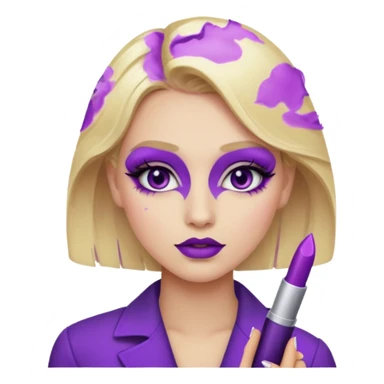 A blonde girl wearing a purple makeup sticker